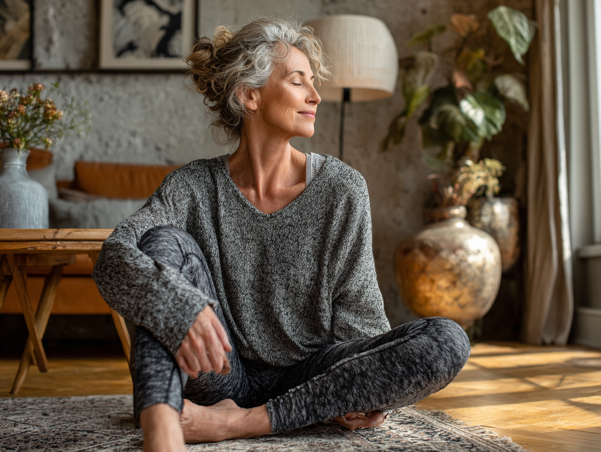 Група старших людей на заняттях йогою